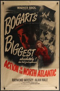 3f0884 ACTION IN THE NORTH ATLANTIC 1sh 1943 great close up of Humphrey Bogart + sexy Julie Bishop!