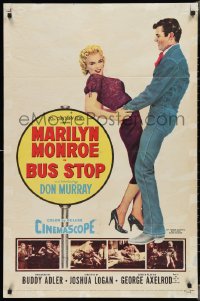 3f0928 BUS STOP 1sh 1956 full-length art of cowboy Don Murray holding sexy Marilyn Monroe!