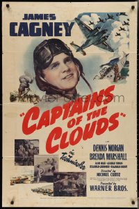 3f0930 CAPTAINS OF THE CLOUDS 1sh 1942 pilot James Cagney, cool art of World War II airplanes!
