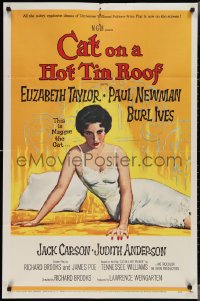 3f0931 CAT ON A HOT TIN ROOF 1sh 1958 classic artwork of Elizabeth Taylor as Maggie the Cat!