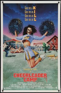 3f0933 CHEERLEADER CAMP 1sh 1987 John Quinn directed, wacky image of sexy cheerleader w/skull head!