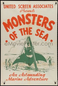 3f0951 DEVIL MONSTER 1sh R1930s Monsters of the Sea, cool artwork of giant manta ray!