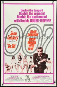 3f0954 DR. NO/FROM RUSSIA WITH LOVE 1sh 1965 Sean Connery is James Bond, double danger & excitement!