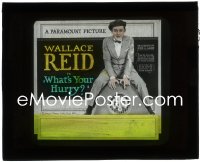 3f1294 WHAT'S YOUR HURRY glass slide 1920 full-length close up of star Wallace Reid sitting on rock!