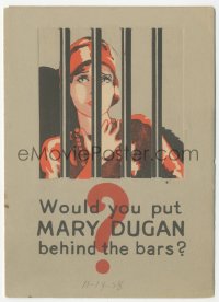 3f1255 TRIAL OF MARY DUGAN die-cut stage play herald 1927 you see lead star behind prison bars, rare!