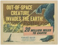 3f0636 20 MILLION MILES TO EARTH TC 1957 cool art of out-of-space creature invading the Earth!