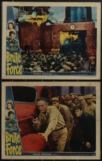 3f0867 BRUTE FORCE 2 LCs 1947 Charles Bickford with gun taking cover behind truck + cool fire scene!