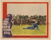 3f0688 DAY THE EARTH STOOD STILL LC #6 1951 Rennie in space suit injured on ground by soldiers!