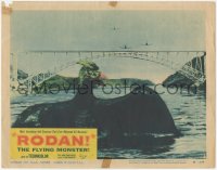 3f0769 RODAN LC #2 1957 Toho, great image of The Flying Monster emerging from water by bridge!