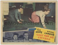 3f0784 THEY GOT ME COVERED LC 1943 Bob Hope & Dorothy Lamour crawling on the floor by broken glass!