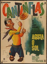 3f0582 AGUILA O SOL Mexican poster R1950s different art of Cantinflas flipping coin, ultra rare!