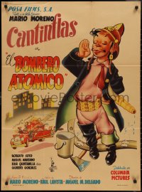 3f0589 EL BOMBERO ATOMICO Mexican poster 1952 Ocampo cartoon art of firefighter Cantinflas!