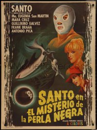 3f0592 EL MISTERIO DE LA PERLA NEGRA Mexican poster 1976 Santo the masked wrestler!