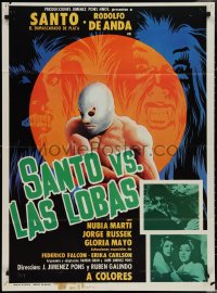 3f0601 SANTO VS. LAS LOBAS Mexican poster 1976 famous masked Mexican wrestler, ultra rare!