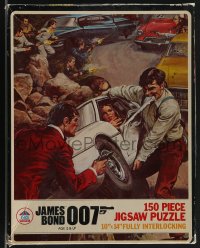 3f0067 JAMES BOND Bond vs. Jaws jigsaw puzzle 1970s art of Jaws ripping door off car w/ metal teeth!