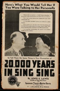 3f0277 20,000 YEARS IN SING SING pressbook 1932 Spencer Tracy, Bette Davis, Curtiz, ultra rare!