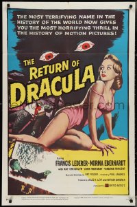3f1096 RETURN OF DRACULA 1sh 1958 great art of sexy woman being watched by creepy vampire eyes!