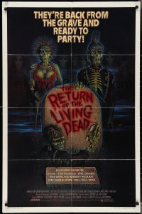 3f1098 RETURN OF THE LIVING DEAD 1sh 1985 Ramsey artwork of wacky punk rock zombies by tombstone!
