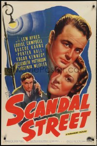 3f1105 SCANDAL STREET 1sh 1938 super close up of Lew Ayres & pretty Louise Campbell!