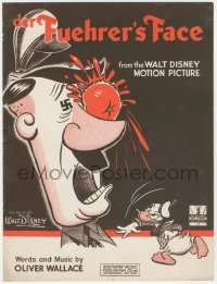 3f0483 DER FUEHRER'S FACE sheet music 1943 WWII art of Donald Duck hitting Hitler w/tomato, Disney!