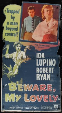 3f0016 BEWARE MY LOVELY standee 1952 noir, Ida Lupino trapped by Robert Ryan, who is beyond control!