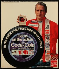 3f0021 ONCE UPON A WHEEL TV standee 1971 race car driver Paul Newman, Coca-Cola tie-in!
