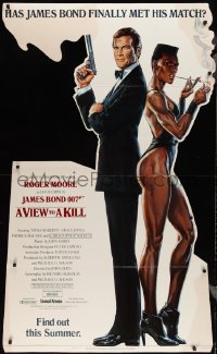 3f0024 VIEW TO A KILL standee 1985 art of Roger Moore as James Bond & Grace Jones by Goozee, rare!
