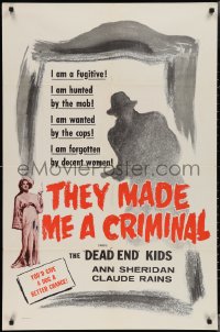 3f1165 THEY MADE ME A CRIMINAL 1sh R1956 Garfield is a fugitive hunted by ruthless men, Sheridan