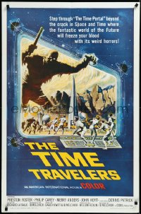 3f1172 TIME TRAVELERS 1sh 1964 cool Reynold Brown sci-fi art of the crack in space and time!