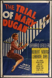 3f1179 TRIAL OF MARY DUGAN 1sh 1941 art of sexy Laraine Day behind bars with murder weapon!