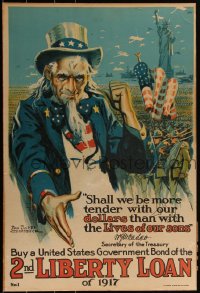 3f0058 2ND LIBERTY LOAN 20x30 WWI war poster 1917 wonderful art of Uncle Sam by Groesbeck!