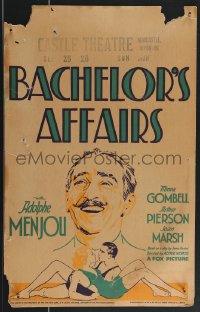 3f0213 BACHELOR'S AFFAIRS WC 1932 art of Adolphe Menjou, sexy Joan Marsh & Pierson, ultra rare!