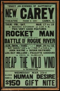 3f0030 NEW CAREY THEATRE WC 1954 showings of Rocket man, Reap the Wild Wind and $150 gift 'nite'!
