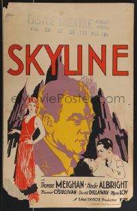 3f0259 SKYLINE WC 1931 art of Thomas Meighan, Maureen O'Sullivan & sexy Myrna Loy, ultra rare!