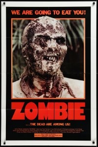 3f1196 ZOMBIE 1sh 1980 Zombi 2, Lucio Fulci classic, gross c/u of undead, we are going to eat you!
