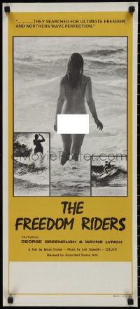 3g0014 FREEDOM RIDERS Aust daybill 1972 completely naked Aussie surfer girl, yellow border design!