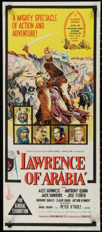3g0015 LAWRENCE OF ARABIA Aust daybill 1963 David Lean classic, art of Peter O'Toole on camel!