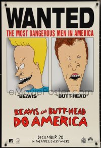 3g0698 BEAVIS & BUTT-HEAD DO AMERICA teaser 1sh 1996 Mike Judge, most dangerous men in America!