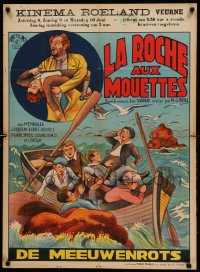 3g0034 LA ROCHE AUX MOUETTES pre-war Belgian 1933 artwork of children in peril at sea!