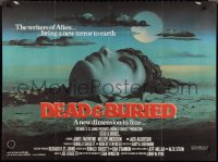 3g0127 DEAD & BURIED British quad 1981 wild horror art of person buried up to the neck by Campanile!