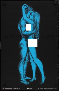 3g0459 BLUE LOVE 22x34 commercial poster 1970 nude couple embracing each other, black light art!