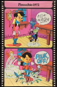 3g0474 PINOCCHIO 23x34 commercial poster 1972 wild art of him stomping Jiminy Cricket!