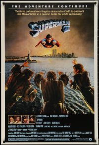 3g0478 SUPERMAN II 27x40 commercial poster 2006 Christopher Reeve & villains flying over New York City!