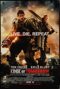3g0749 EDGE OF TOMORROW advance DS 1sh 2014 June 06 style, Tom Cruise & Emily Blunt, live, die, repeat