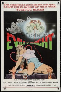 3g0754 EVILS OF THE NIGHT 1sh 1985 Tom Tierney art of sexy girl, ghouls need teenage blood!