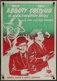 3g0009 ABBOTT & COSTELLO MEET THE INVISIBLE MAN Finnish 1951 great art of Bud & Lou with monster!