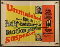 3g0589 WITNESS FOR THE PROSECUTION style B 1/2sh 1958 Billy Wilder, Tyrone Power, Dietrich, Laughton!