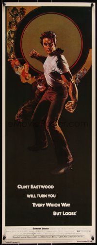 3g0611 EVERY WHICH WAY BUT LOOSE insert 1978 art of Clint Eastwood & Clyde the orangutan by Bob Peak