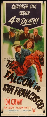 3g0612 FALCON IN SAN FRANCISCO insert 1945 detective Tom Conway carrying Rita Corday!