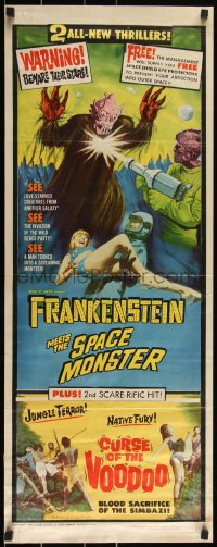 3g0616 FRANKENSTEIN MEETS THE SPACE MONSTER/CURSE OF VOODOO insert 1965 cool artwork of alien monsters!